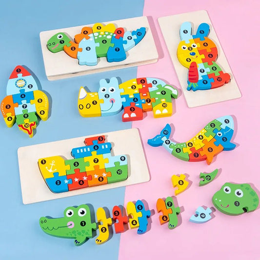1PCS 3D Puzzle Wooden Dinosaur Animal Jigsaw Puzzle Early Education Color Sorting Learning Educational Toys For Toddlers Gift - InnovaCuisine