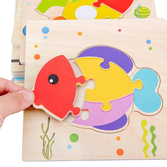 Baby Wooden 3D Puzzles Tangram Shapes Learning Educational Cartoon Animal Intelligence Jigsaw Toys For Children Gift - InnovaCuisine