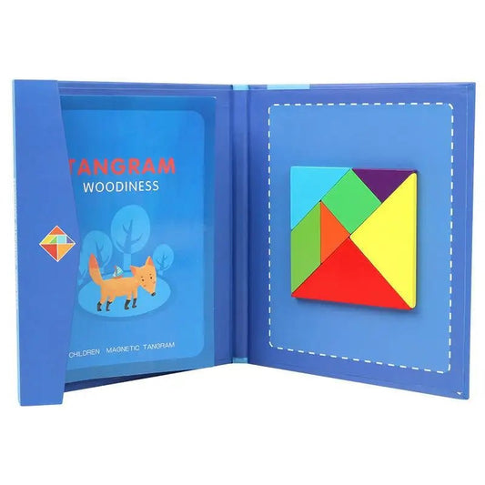 Wooden Jigsaw Magnetic Tangram Puzzle Book Educational Toys For Children Baby Kid Portable Montessori Learning Intelligence - InnovaCuisine