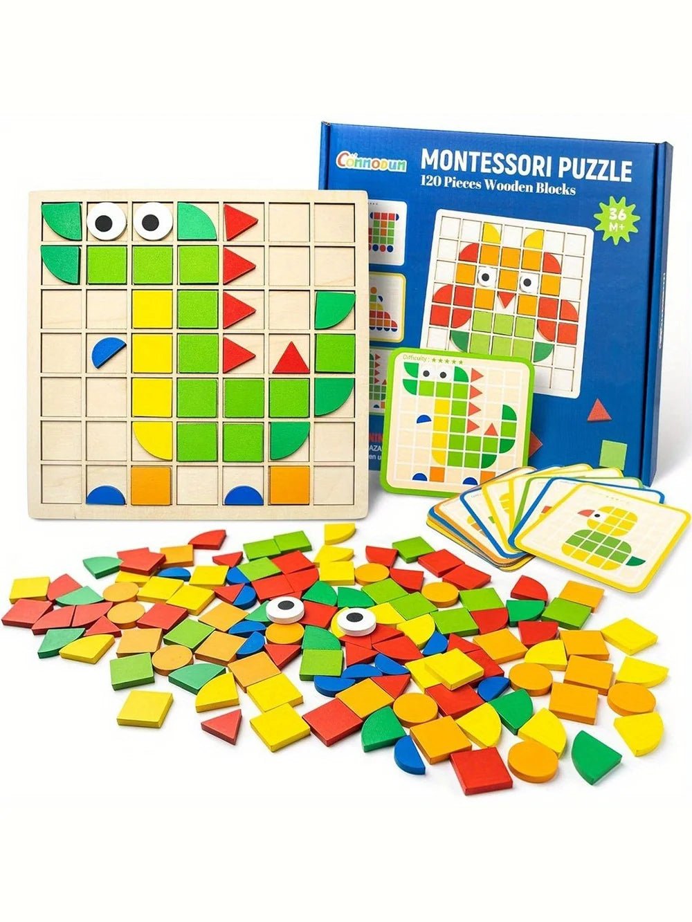 120Pcs Wooden Mosaic Puzzle Toy Montessori Kids Wooden 3D Geometric Shape Jigsaw Puzzle Board Set Baby Early Education Toys for - InnovaCuisine