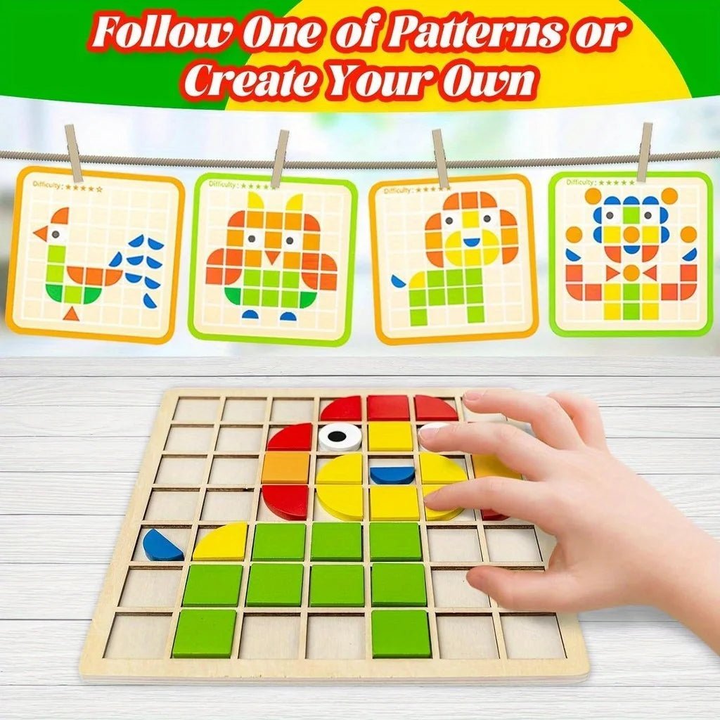 120Pcs Wooden Mosaic Puzzle Toy Montessori Kids Wooden 3D Geometric Shape Jigsaw Puzzle Board Set Baby Early Education Toys for - InnovaCuisine