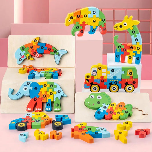 1PCS 3D Puzzle Wooden Dinosaur Animal Jigsaw Puzzle Early Education Color Sorting Learning Educational Toys For Toddlers Gift - InnovaCuisine