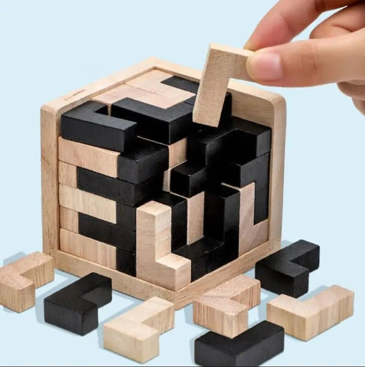 3D Cube Puzzle Luban Interlocking Creative Educational Wooden Toy Brain IQ Mind Early Learning Game Gift For Children Letter 54T - InnovaCuisine