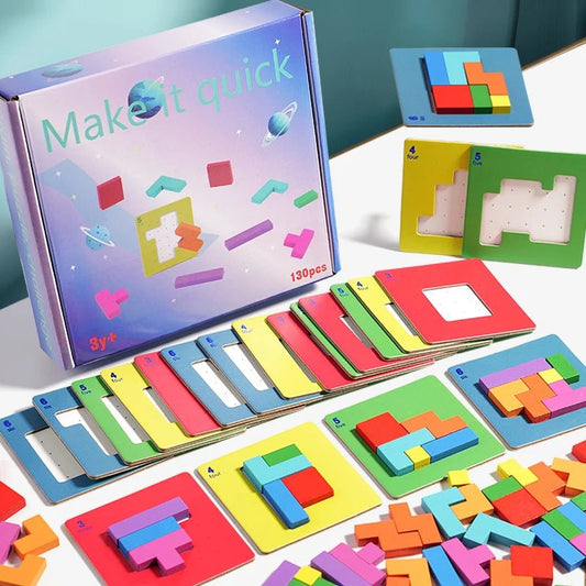 3D Puzzle Two - person Interactive Desktop Game Tangram Math Toys Building Blocks Board Color Shape For Kids Gifts - InnovaCuisine
