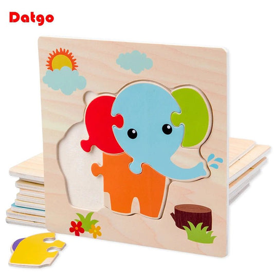 Baby Wooden 3D Puzzles Tangram Shapes Learning Educational Cartoon Animal Intelligence Jigsaw Toys For Children Gift - InnovaCuisine