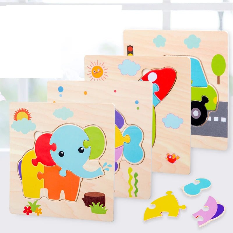 Baby Wooden 3D Puzzles Tangram Shapes Learning Educational Cartoon Animal Intelligence Jigsaw Toys For Children Gift - InnovaCuisine