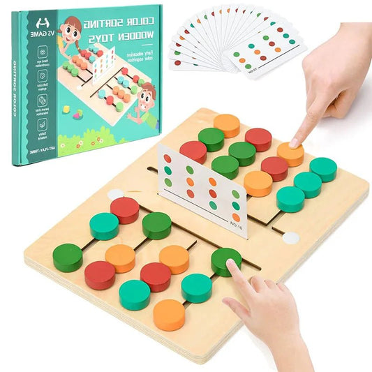 Montessori Wooden Colorful Slide Puzzle Board Game Color Matching Slide Sensory Educational Toys Preschool Activity for Toddlers - InnovaCuisine