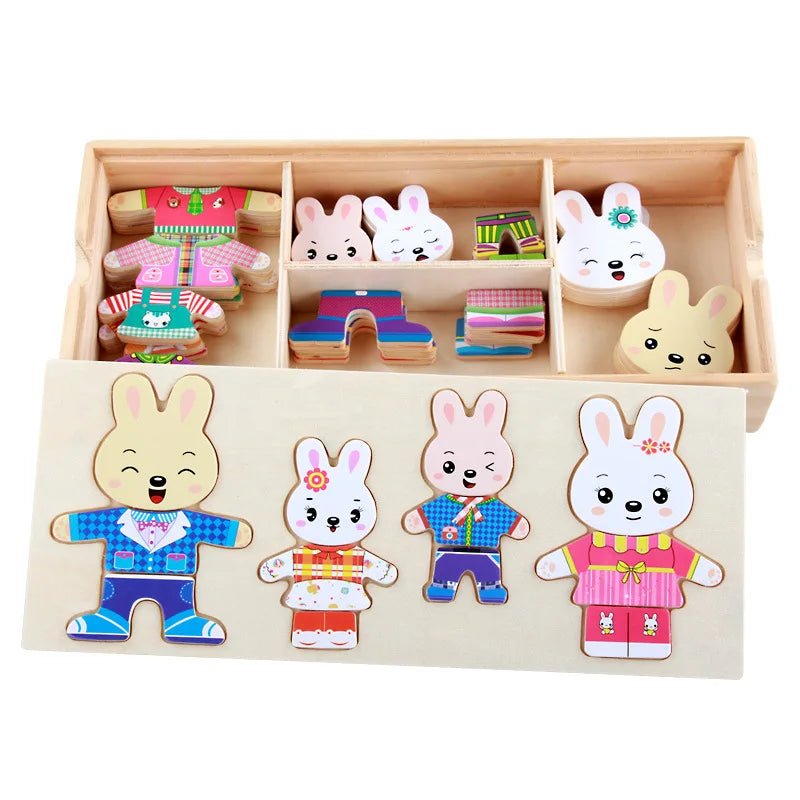 QWZ Little Bear Change Clothes Children's Early Education Wooden Jigsaw Puzzle Dressing Game Baby Puzzle Toys For Children Gift - InnovaCuisine