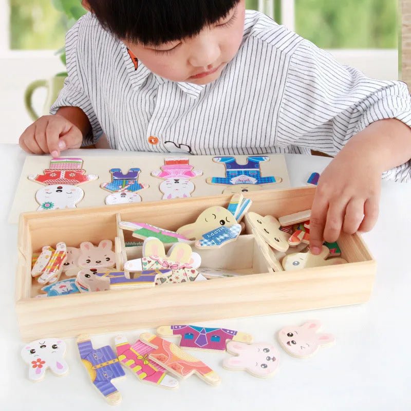 QWZ Little Bear Change Clothes Children's Early Education Wooden Jigsaw Puzzle Dressing Game Baby Puzzle Toys For Children Gift - InnovaCuisine