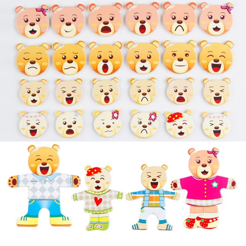 QWZ Little Bear Change Clothes Children's Early Education Wooden Jigsaw Puzzle Dressing Game Baby Puzzle Toys For Children Gift - InnovaCuisine