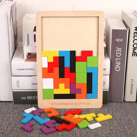 Wooden Blocks Puzzle Brain Teasers Toy Tangram Jigsaw Intelligence Colorful 3D Russian Blocks Montessori Educational - InnovaCuisine