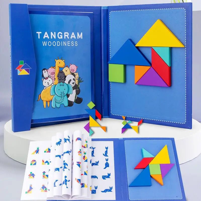 Wooden Jigsaw Magnetic Tangram Puzzle Book Educational Toys For Children Baby Kid Portable Montessori Learning Intelligence - InnovaCuisine